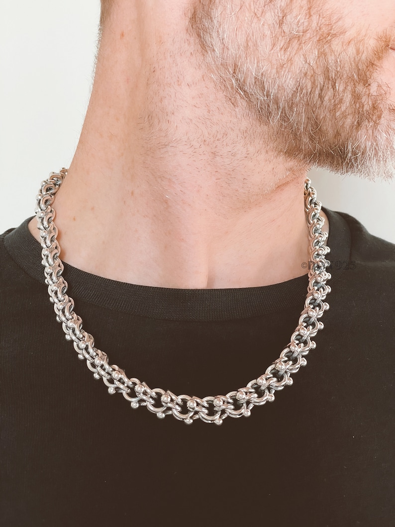 Sterling Silver Chunky Chain Necklace, Men's Silver Necklace, Men's Jewelry, Heavy Silver Necklace, Rustic Silver Necklace, Unique Necklace image 5