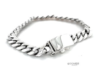 8 " Da Uomo Solido 925 Argento Sterling Miami Collegamento Cubano - Foto 3