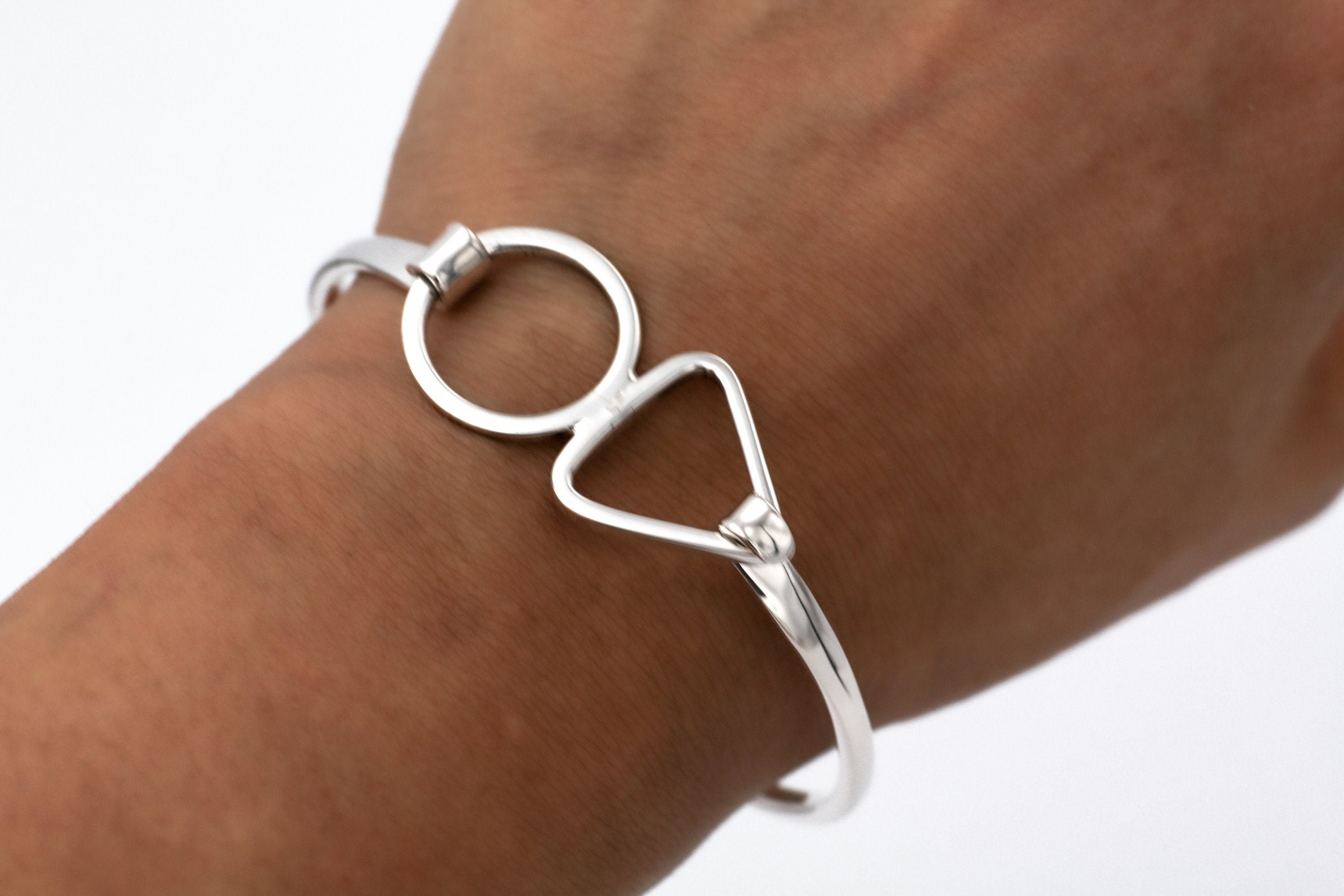 Sterling Silver Bangle, Triangle & Circle Bracelet, Open