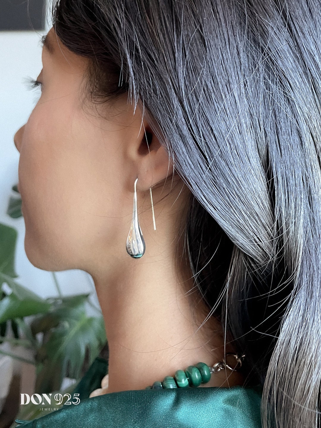 Matte Gold Puffy Teardrop Earrings with Stones main image 0