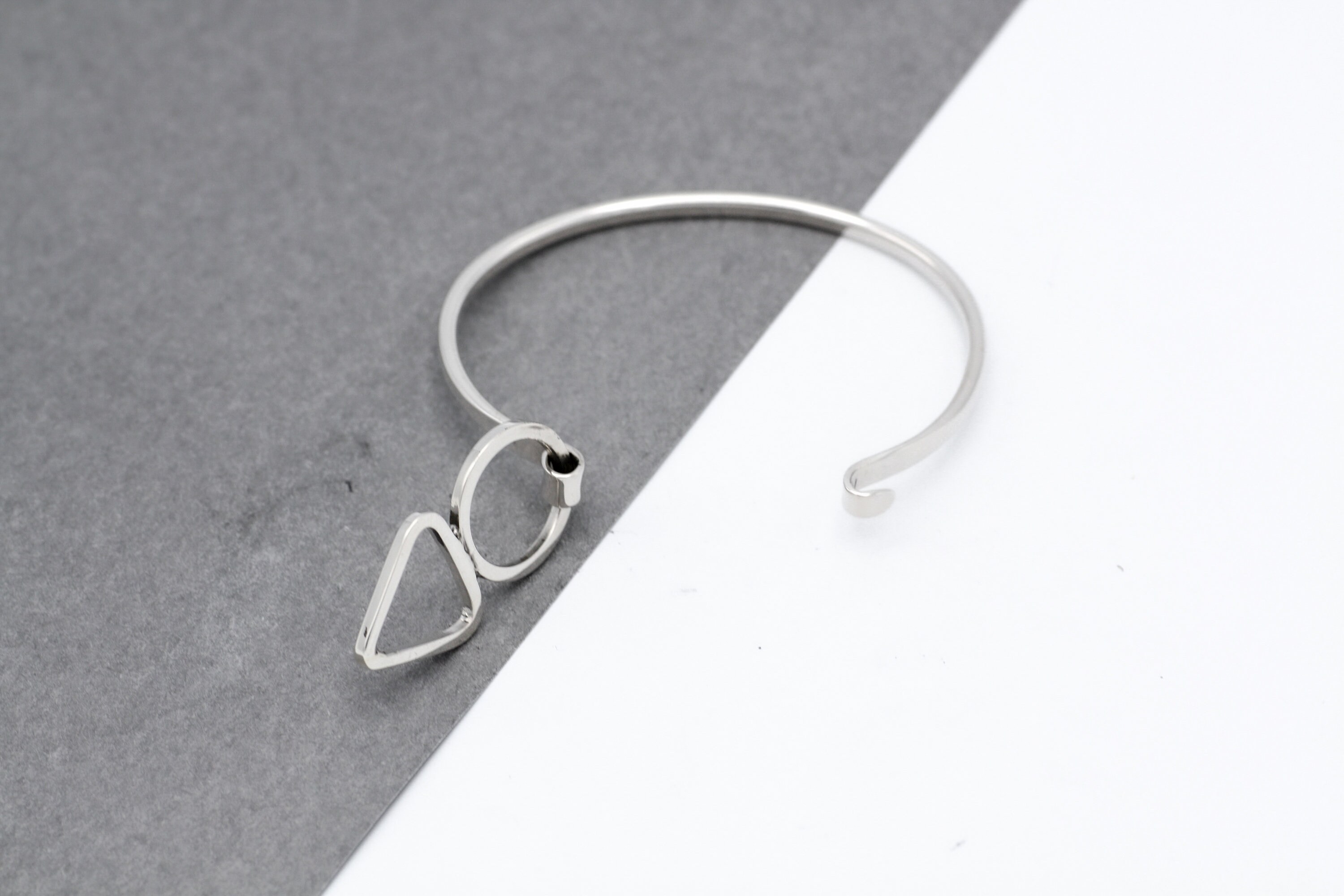 Sterling Silver Bangle, Triangle & Circle Bracelet, Open