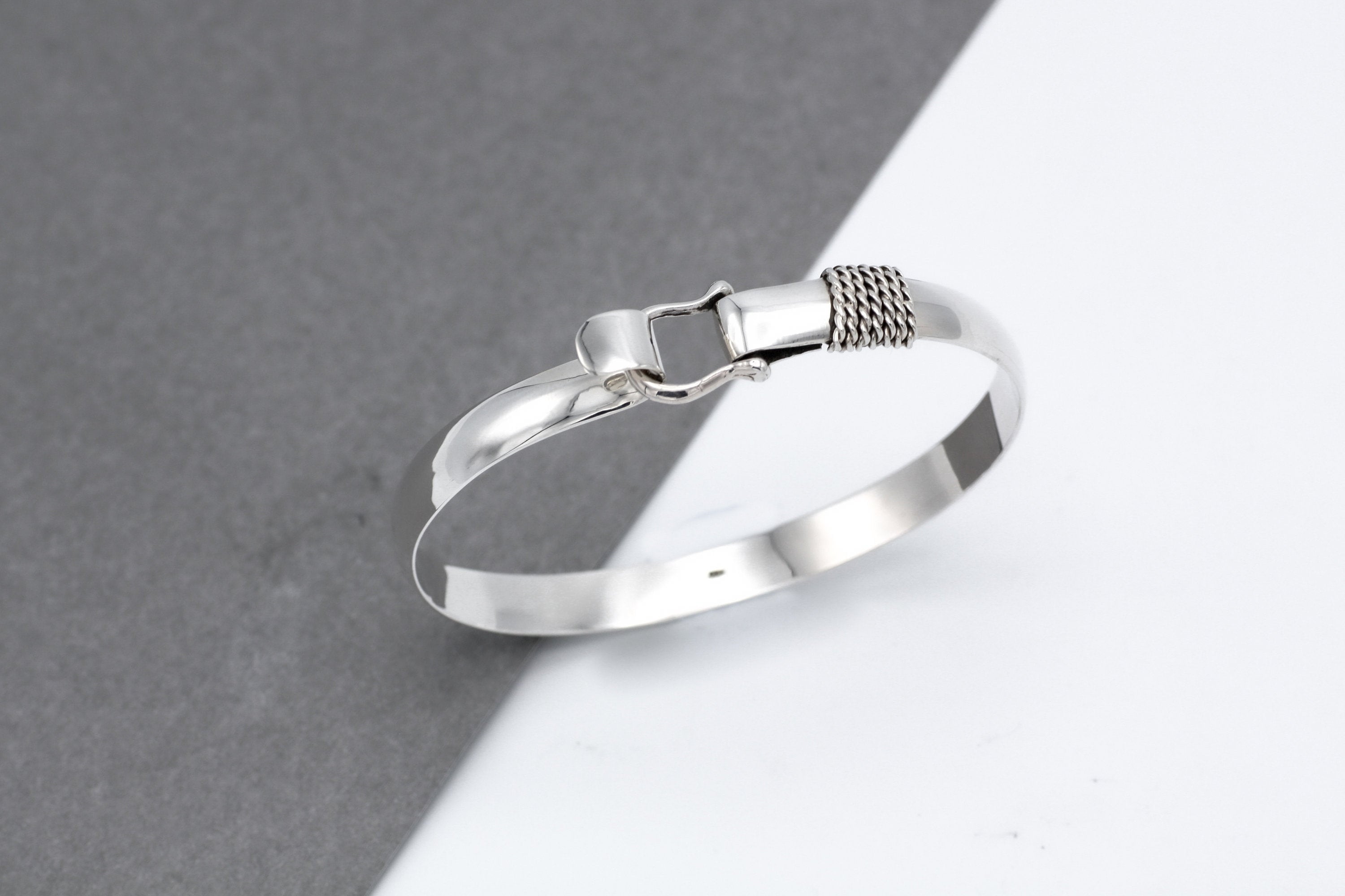 Sterling Silver Bangle, Belt Bangle Bracelet, Open Bangle