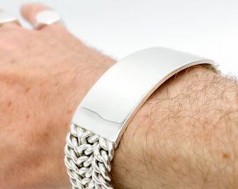 Sterling Silver Bracelet, ID Bracelet, Wide Silver Bracelet