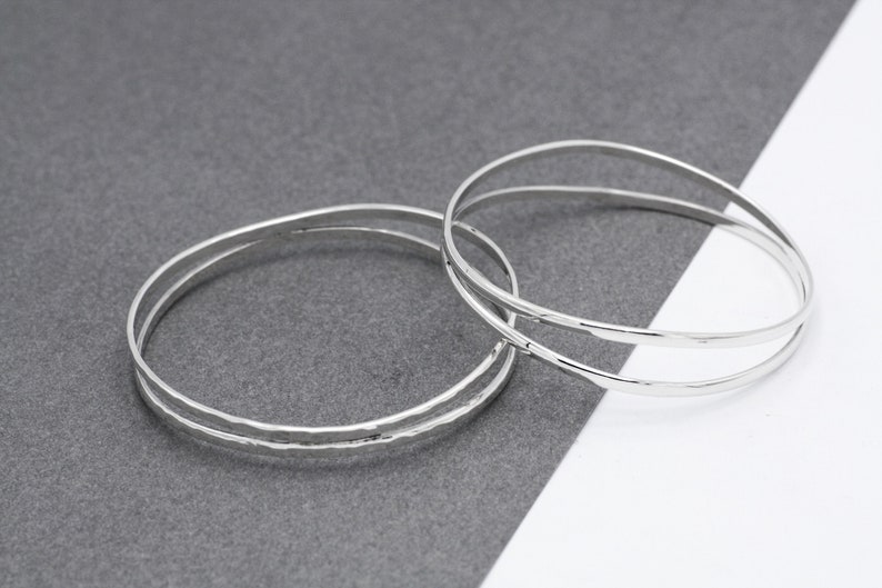 Everyday Bracelet Unisex Bracelet Hammered Silver Bangle Smooth Silver Bangle Double Bangle Sterling Silver Bangle
