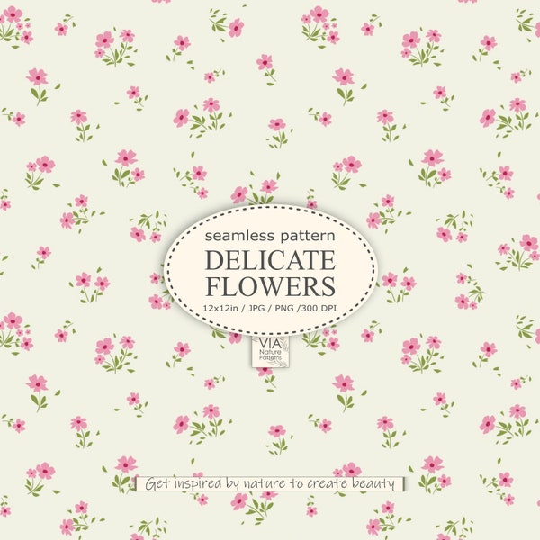 Ditsy Floral seamless pattern, wildflowers for fabric, wallpaper, baby clothes, pink ditsy print, small tiny flowers JPG, PNG. Digital paper