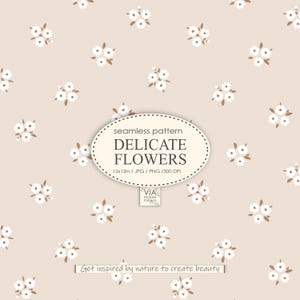 Ditsy Motivo floreale beige senza cuciture| fiori bianchi su fondo beige| Progettazione di tessuti| Carta digitale Ditsy Floral | Uso COMMERCIALE #10045