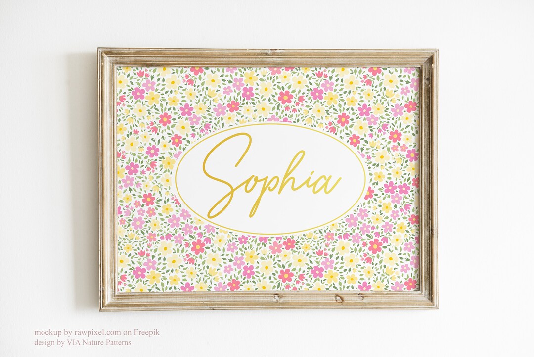Baby Floral Name Print Custom Printable Wall Art Digital Product ...