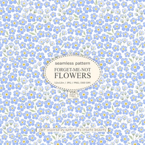 Ditsy Floral blaues nahtloses Muster, Vergissmeinnicht-Blumen, Stoff, Tapete, Baby-Ditsy-Druck, Scrapbooking, JPG, PNG, digitales Papier #6C