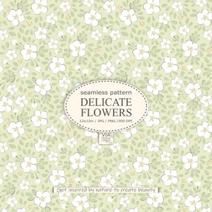 Grünes, blumiges, nahtloses Muster| Grün-weiße Blumen |Cottagecore-Muster| KOMMERZIELL Verwenden Sie Vintage-Tapete JPG PNG Digitalpapier #10006