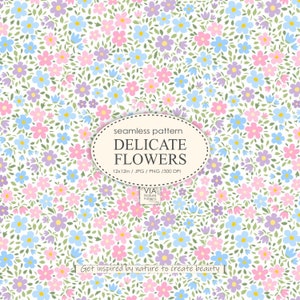 Ditsy Motivo floreale senza soluzione di continuità Fiori di campo rosa blu Design del tessuto Carta da parati vintage Stampa Baby Ditsy. Carta digitale floreale JPG, PNG #10017