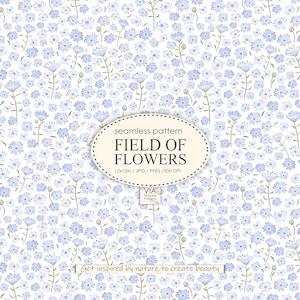 Blue Ditsy Motivo floreale senza cuciture, design del tessuto, stampa vintage baby blue ditsy. Carta digitale floreale JPG, PNG. Uso COMMERCIALE #10044 #2C