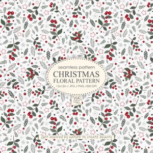 Christmas Seamless Pattern | Mistletoe Leaves Berry | Branches Holly Berry | Christmas ornaments | JPG PNG Christmas digital paper #40006