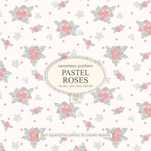 Padrão floral sem costura. Rosas pastel, desenho de tecido, papel de parede, sublimação de tecido, estampa boho JPG, PNG. Papel digital Uso COMERCIAL #4C