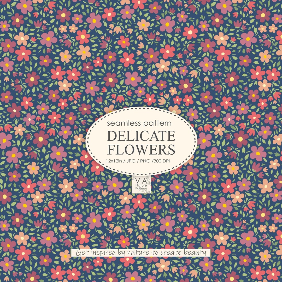 Dark Ditsy Floral Seamless Pattern | Red Pink Beige Flowers | Fabric ...