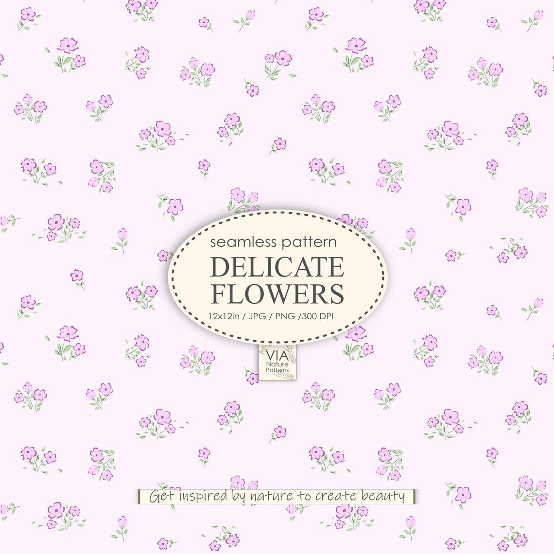 Ditsy Floral Violet Seamless Pattern Wildflowers Fabric Design Vintage ...