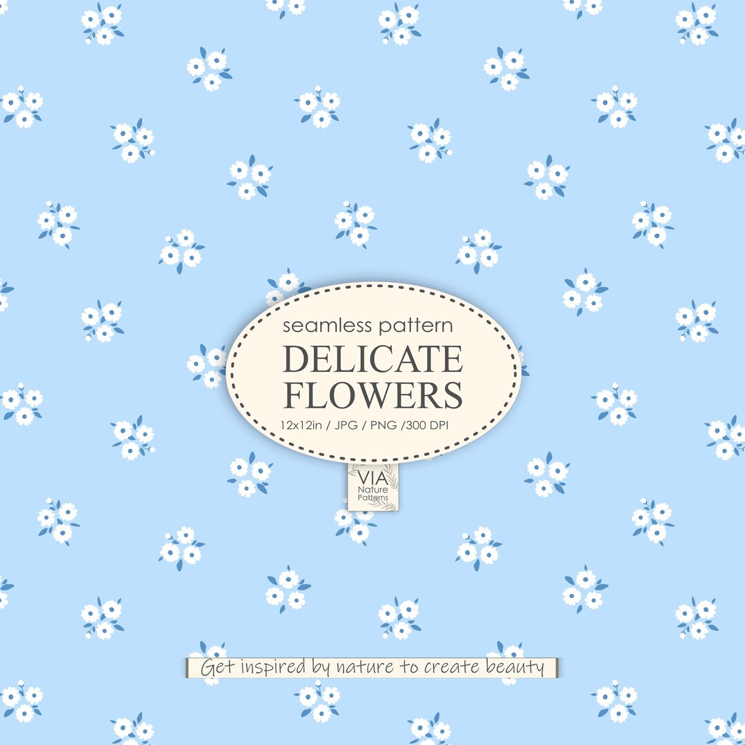Ditsy Floral Blue Seamless Pattern | White Flowers on a Blue Background ...
