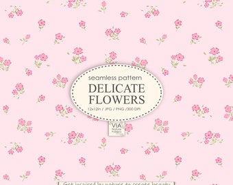 Ditsy Floral pink seamless pattern | Wildflowers Fabric design | Vintage wallpaper| Baby ditsy print | Floral digital paper JPG, PNG #10027