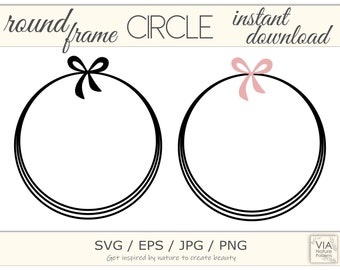 Circle SVG, Round frame svg, Circle sketch with bow svg, Circle design png, layered round frame svg, png, round frame PNG, JPG