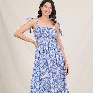 Robe d'été indienne à imprimé floral pour femme, robe de plage en coton sans manches, haut d'été indien imprimé image 1