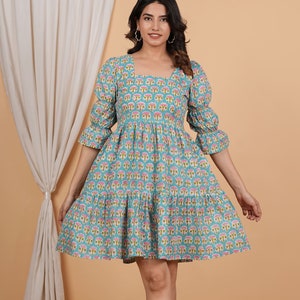 Floral Print Summer Dress Handmade Short Cotton Top Causal Wear Dress Regular Dress Summer Top Gift For Her