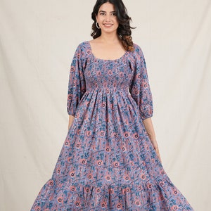 Floral Print Cotton Regular Dress With Pocket Printed Casual Wear Gown Handmade Summer Wear Dress Gift For Mom
