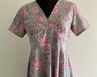 Hand Block Print Cotton Dress Printed Summer Wear Gown Regular Wear Dress Comfortable Casual Wear Dress Gift For Her