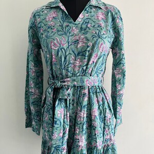 Printed Cotton Regular Dress Hand Block Print Summer Wear Dress With Belt Handmade Casual Wear Dress Gift For Her