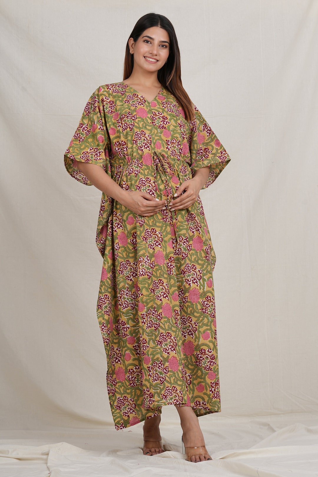 Brown Floral Cotton Maternity Kaftan main image 1