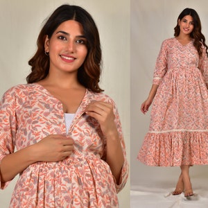 Vestido de algodón para lactancia materna, ropa de embarazo para mujeres, con cremallera para la alimentación del bebé, ropa de uso diario, enfermería de la iglesia para la lactancia materna