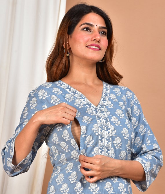 Cotton Printed Maternity & Feeding Kurti – Orchids Boutique