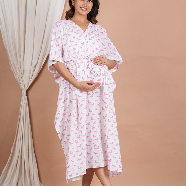 Animal Print Maternity White And Pink Dress For Women Breastfeeding Dress With Zipper For Baby Feeding Pregnancy Gown Nursing Kurtis