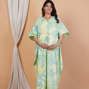 Marble Print Baby Feeding Zip Maternity Kaftan Nursing Outfit Hospital Gown For Women Night Wear Sleeping Gown, New Mommy Dress