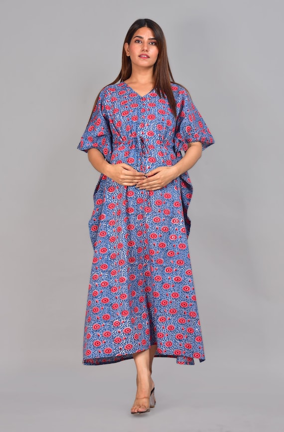 Buy Monique Women's 100% Cotton Printed Empire Maternity/Easy Breast Feeding  Dress/Western Dress with Zippers for Nursing Pre and Post Pregnancy  (KR-Blueprint -M) at Amazon.in