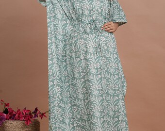 Nursing Gown Maternity Kaftan Block Print Dress For Baby Feeding With Zipper Beach Cover Kaftan Dress Comfortable Night Wear Maxi Dress