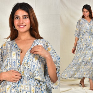 Printed Maternity Kaftan Muslin Fabric Nursing Gown With Easy Access Zipper Pregnancy And Postpartum Kaftan Gift For Her