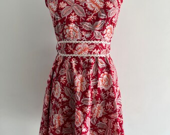 Beautiful Shoulder Off Dress For Her, 100% Cotton Hand Block Printed Dress With Belt, Handmade Tunic Midi Dress For Girl, Gift For Daughter
