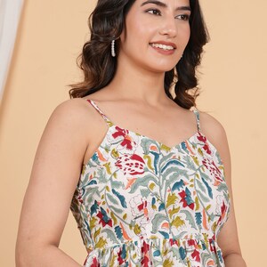Handmade Dress Floral Print Sleeveless Top Short Cotton Regular Dress Hand Block Print Summer Wear Top Gift For Her