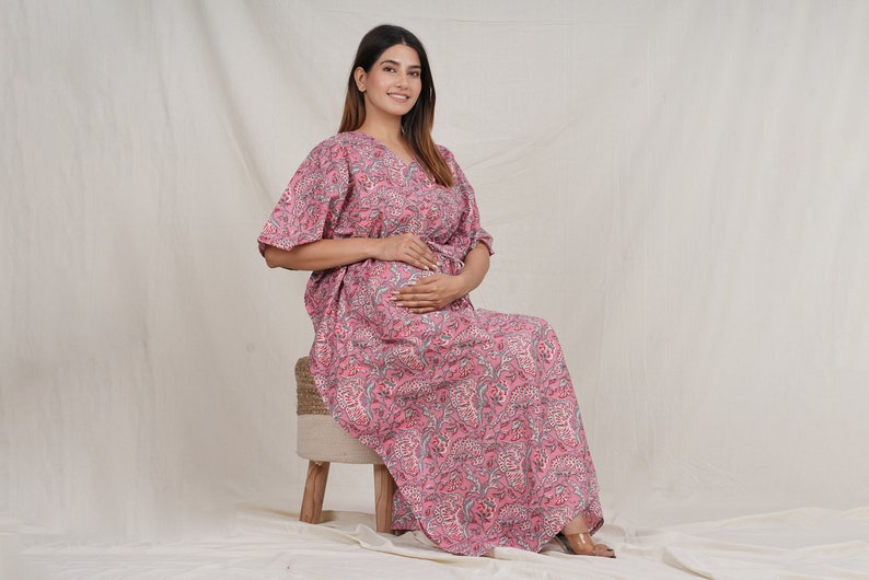 Purple Floral Cotton Maternity Kaftan main image 0