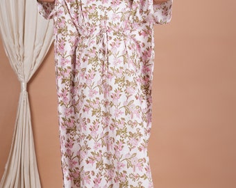Robe de maternité caftan en coton imprimée Robe d'allaitement avec fermetures éclair faciles d'accès pour un allaitement confortable Vêtements de nuit Robe cadeau pour maman