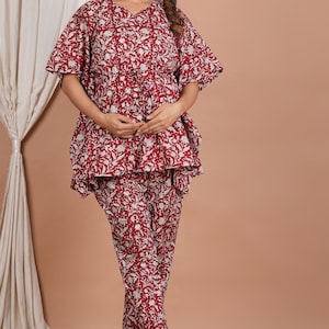 Printed Cotton Maternity Lounge Wear Set Top And Pant Set Lounge Wear Set Pregnancy Wear Set Top And Pyjama Set Gift For Her