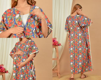 Printed Handmade Pure Cotton Maternity Kaftan Comfortable Wear Beach Nursing Maxi Dress Women Kaftan Gift For Wife Personalized Gifts