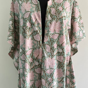 Floral Print Pregnancy Kaftan With Breast Feeding Zip Hand Block Maternity Kaftan Sleep Wear Gown Nursing Dress Gift For Her