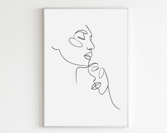 Two Faces Drawing Etsy