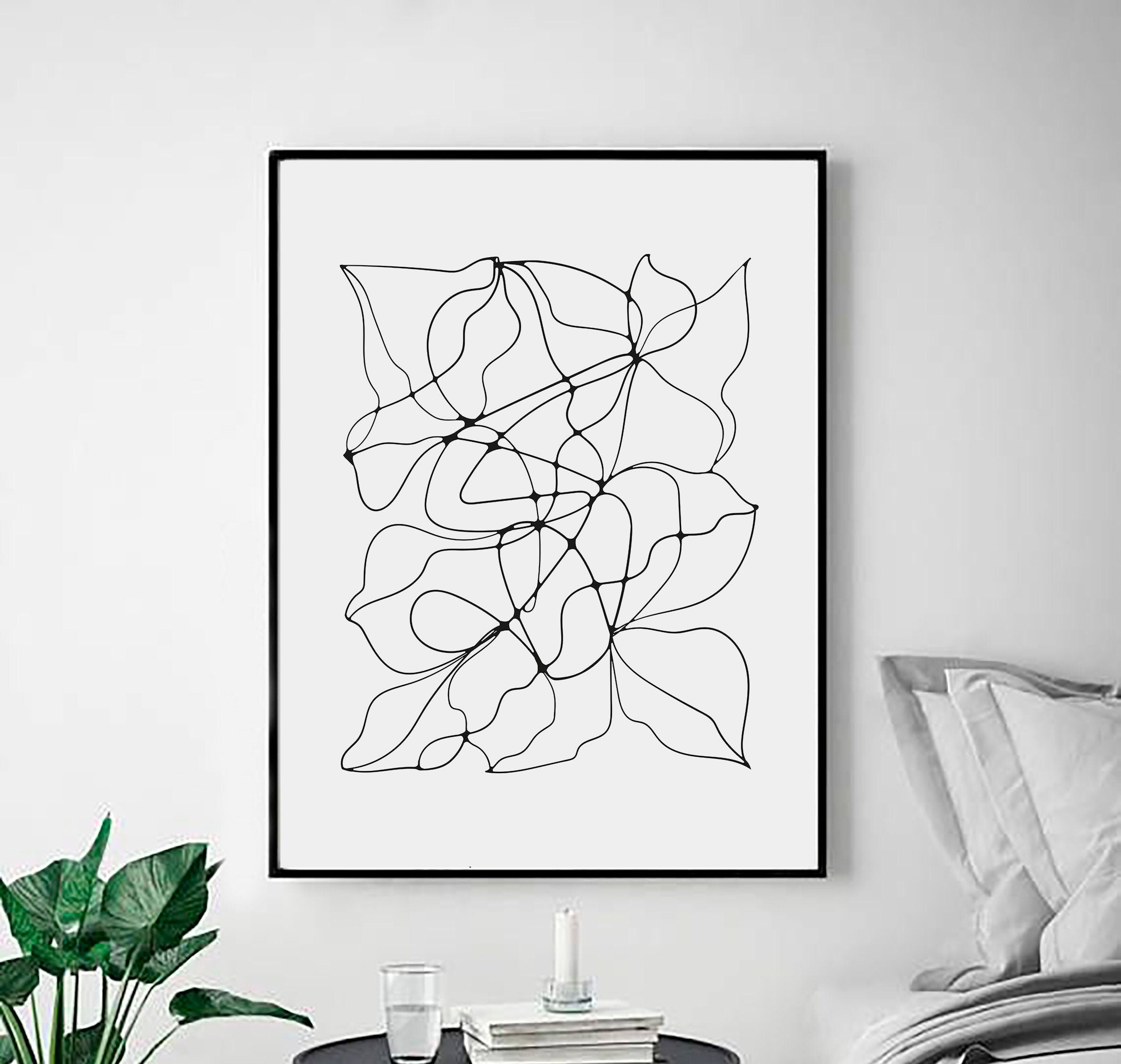 Abstract Wall Art Line Art Black White Print Digital | Etsy
