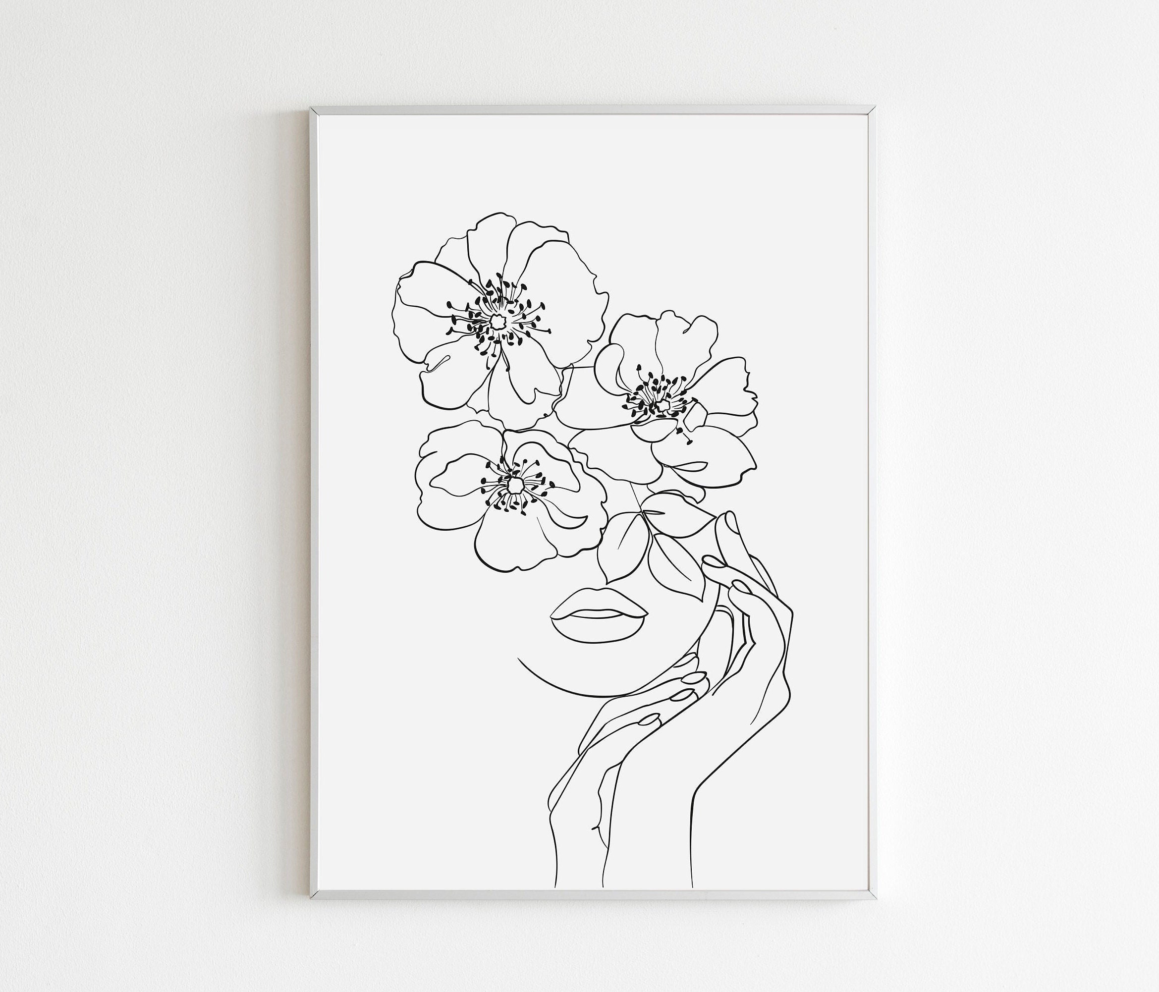 Frau Blumen auf Kopf Druck Continuous Line Art Frau mit | Etsy