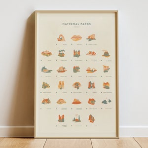 Alphabet National Parks Print Groß, Wandkunst, Natur Illustration, Geschenk für Outdoorsy, Neutral Wandkunst, amerikanischer Druck, National Parks