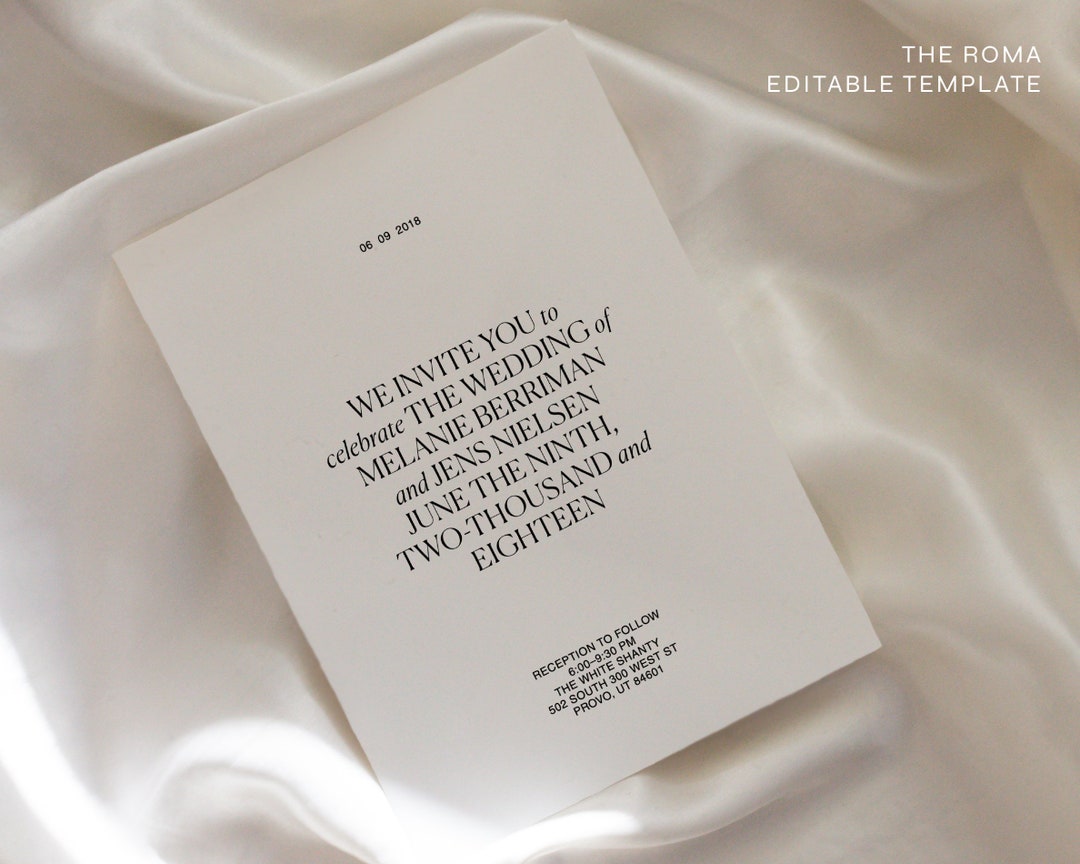Classy Wedding Invitation Template, Minimalist Wedding Invitation