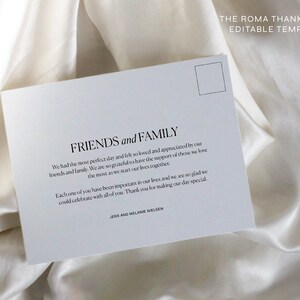 Plantilla de agradecimiento de boda minimalista, postal de agradecimiento de boda, tarjeta de agradecimiento editable nupcial, edición clásica de tarjeta de agradecimiento, Roma