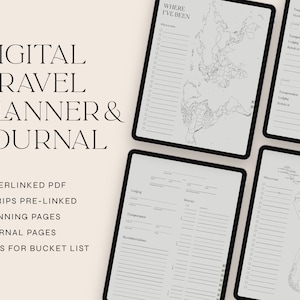 Travel Planner Digital Journal, Vacation Plan, Interactive Trip Travel, Gifts for Her, Trip Planner Template, Linked Travel Journal PDF