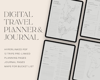 Diario di viaggio interattivo: itinerario di viaggio, liste dei desideri (PDF digitale)